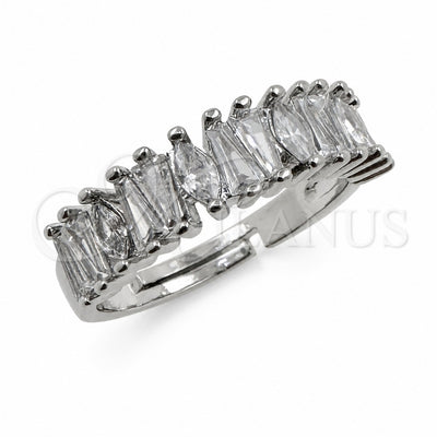 White Gold Filled Multi Stone Ring, Baguette Design, with White Cubic Zirconia, Polished, Rhodium Finish, 01.471.0017 (One size fits all)