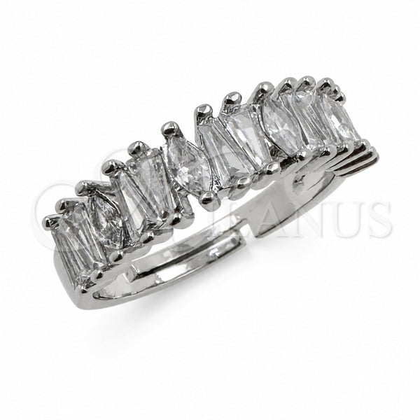 White Gold Filled Multi Stone Ring, Baguette Design, with White Cubic Zirconia, Polished, Rhodium Finish, 01.471.0017 (One size fits all)