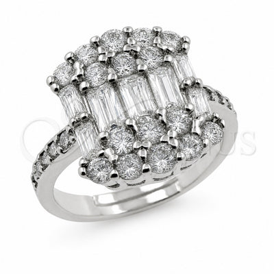 White Gold Filled Multi Stone Ring, Baguette Design, with White Cubic Zirconia, Polished, Rhodium Finish, 01.471.0018 (One size fits all)