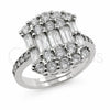 White Gold Filled Multi Stone Ring, Baguette Design, with White Cubic Zirconia, Polished, Rhodium Finish, 01.471.0018 (One size fits all)