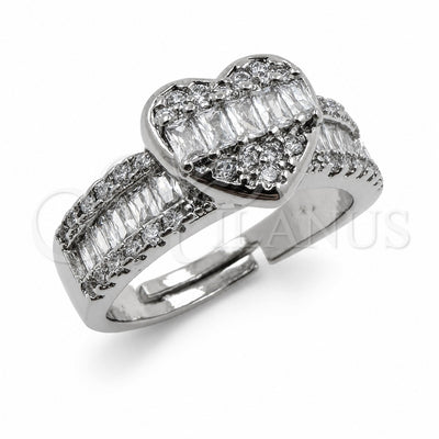 White Gold Filled Multi Stone Ring, Heart and Baguette Design, with White Cubic Zirconia, Polished, Rhodium Finish, 01.471.0019 (One size fits all)