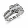White Gold Filled Multi Stone Ring, Heart and Baguette Design, with White Cubic Zirconia, Polished, Rhodium Finish, 01.471.0019 (One size fits all)