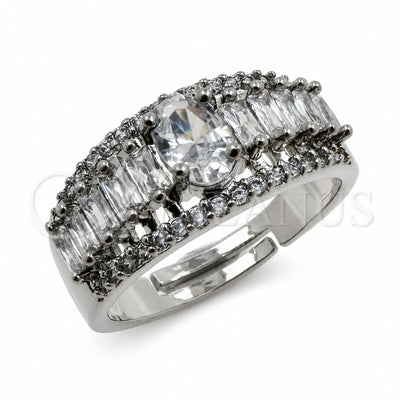 White Gold Filled Multi Stone Ring, Baguette and Cluster Design, with White Cubic Zirconia, Polished, Rhodium Finish, 01.471.0020 (One size fits all)