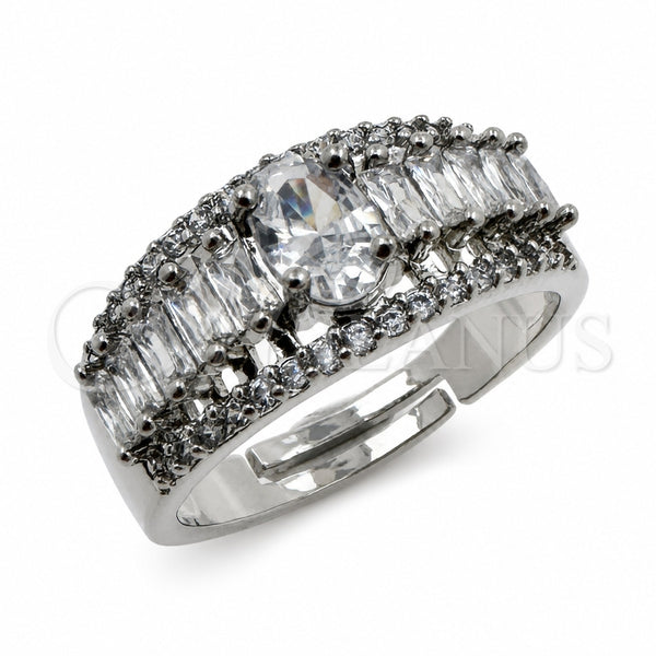 White Gold Filled Multi Stone Ring, Baguette and Cluster Design, with White Cubic Zirconia, Polished, Rhodium Finish, 01.471.0020 (One size fits all)
