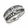 White Gold Filled Multi Stone Ring, Baguette and Cluster Design, with White Cubic Zirconia, Polished, Rhodium Finish, 01.471.0020 (One size fits all)