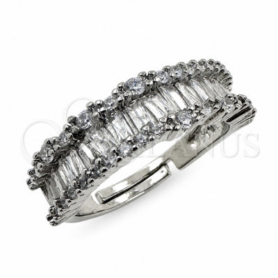 White Gold Filled Multi Stone Ring, Baguette Design, with White Cubic Zirconia, Polished, Rhodium Finish, 01.471.0022 (One size fits all)