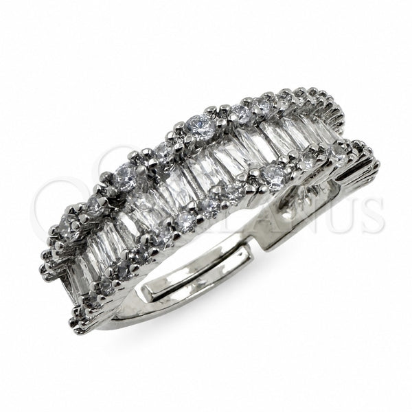White Gold Filled Multi Stone Ring, Baguette Design, with White Cubic Zirconia, Polished, Rhodium Finish, 01.471.0022 (One size fits all)