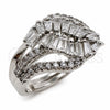 White Gold Filled Multi Stone Ring, Baguette Design, with White Cubic Zirconia, Polished, Rhodium Finish, 01.471.0023 (One size fits all)