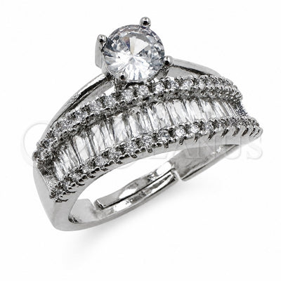 White Gold Filled Multi Stone Ring, Baguette and Diamond Design, with White Cubic Zirconia, Polished, Rhodium Finish, 01.471.0025 (One size fits all)