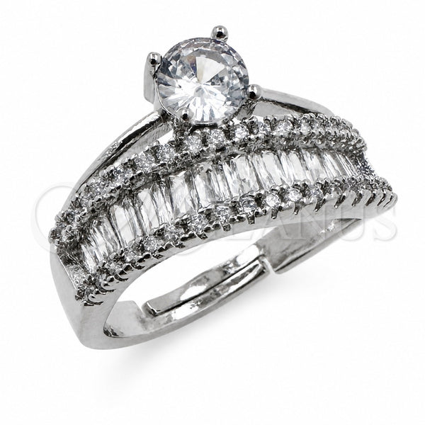 White Gold Filled Multi Stone Ring, Baguette and Diamond Design, with White Cubic Zirconia, Polished, Rhodium Finish, 01.471.0025 (One size fits all)