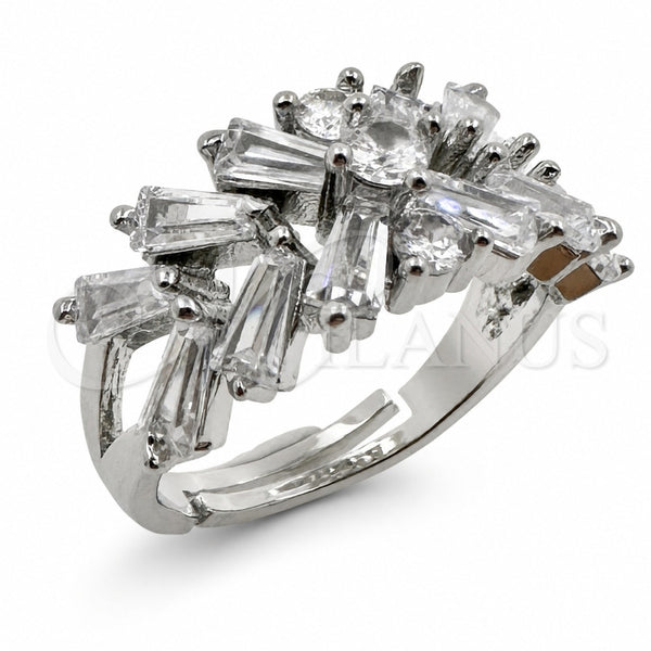 White Gold Filled Multi Stone Ring, Baguette Design, with White Cubic Zirconia, Polished, Rhodium Finish, 01.471.0026 (One size fits all)