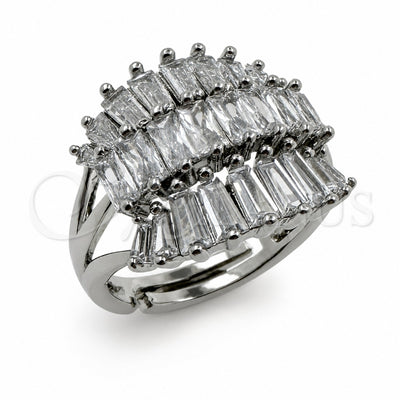 White Gold Filled Multi Stone Ring, Evil Eye and Baguette Design, with White Cubic Zirconia, Polished, Rhodium Finish, 01.471.0028 (One size fits all)