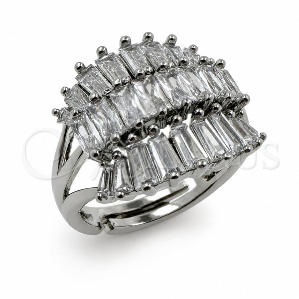 White Gold Filled Multi Stone Ring, Evil Eye and Baguette Design, with White Cubic Zirconia, Polished, Rhodium Finish, 01.471.0028 (One size fits all)