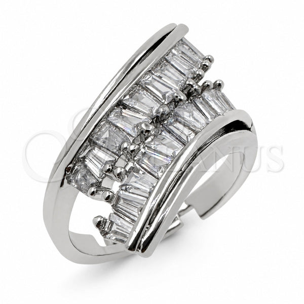 White Gold Filled Multi Stone Ring, Baguette Design, with White Cubic Zirconia, Polished, Rhodium Finish, 01.471.0029 (One size fits all)