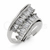 White Gold Filled Multi Stone Ring, Baguette Design, with White Cubic Zirconia, Polished, Rhodium Finish, 01.471.0029 (One size fits all)