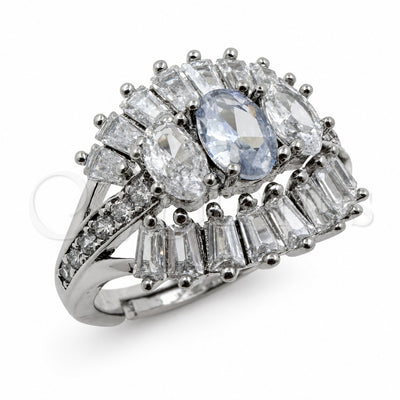 White Gold Filled Multi Stone Ring, Evil Eye and Baguette Design, with White Cubic Zirconia, Polished, Rhodium Finish, 01.471.0030 (One size fits all)