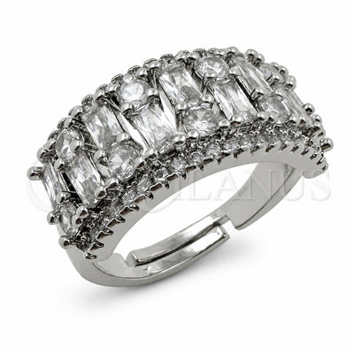 White Gold Filled Multi Stone Ring, Baguette Design, with White Cubic Zirconia, Polished, Rhodium Finish, 01.471.0031 (One size fits all)