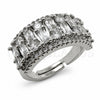 White Gold Filled Multi Stone Ring, Baguette Design, with White Cubic Zirconia, Polished, Rhodium Finish, 01.471.0031 (One size fits all)