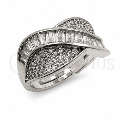 White Gold Filled Multi Stone Ring, Baguette Design, with White Cubic Zirconia and White Micro Pave, Polished, Rhodium Finish, 01.471.0033 (One size fits all)