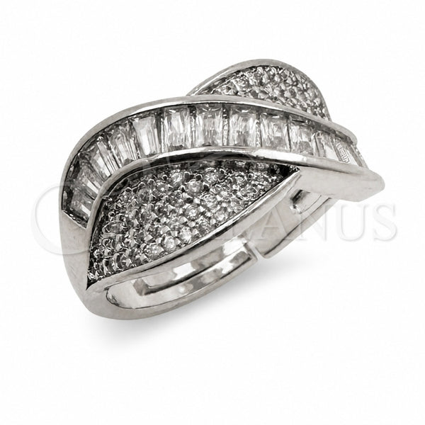 White Gold Filled Multi Stone Ring, Baguette Design, with White Cubic Zirconia and White Micro Pave, Polished, Rhodium Finish, 01.471.0033 (One size fits all)