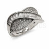 White Gold Filled Multi Stone Ring, Baguette Design, with White Cubic Zirconia and White Micro Pave, Polished, Rhodium Finish, 01.471.0033 (One size fits all)
