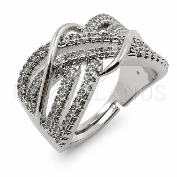 Oro Laminado Multi Stone Ring, Gold Filled Style with White Cubic Zirconia, Polished, Rhodium Finish, 01.471.0034 (One size fits all)