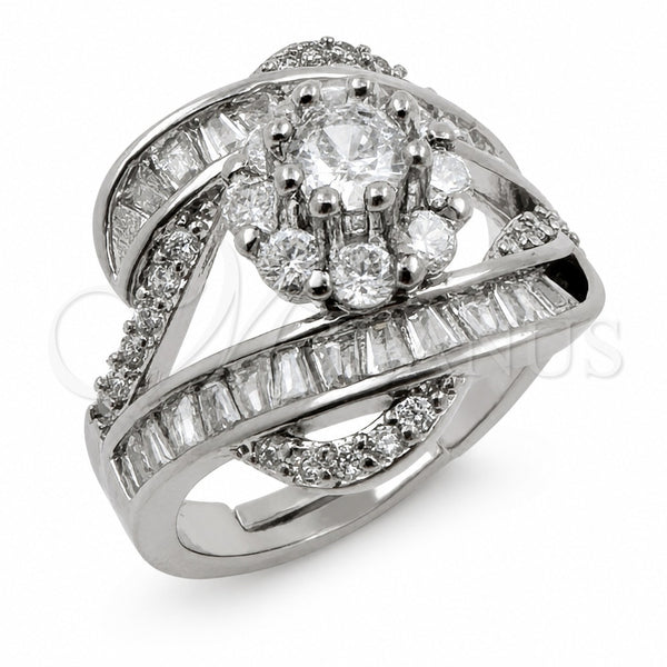 White Gold Filled Multi Stone Ring, Flower and Cluster Design, with White Cubic Zirconia, Polished, Rhodium Finish, 01.471.0036 (One size fits all)