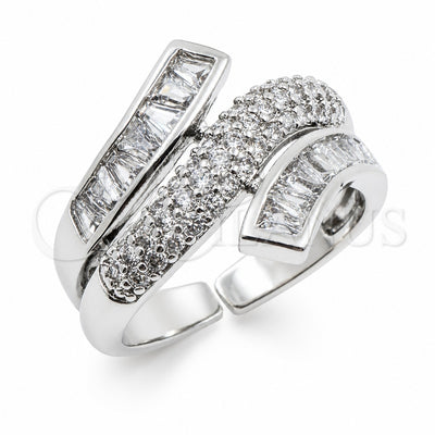 White Gold Filled Multi Stone Ring, Baguette Design, with White Cubic Zirconia, Polished, Rhodium Finish, 01.471.0037 (One size fits all)