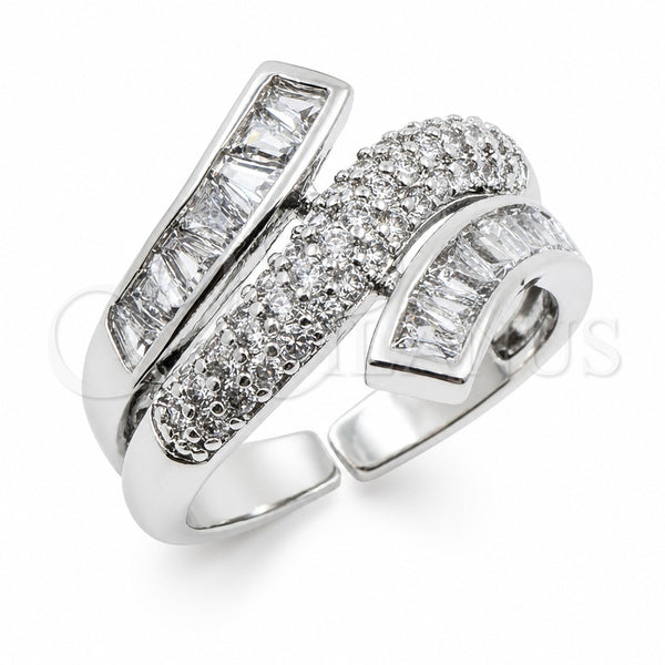 White Gold Filled Multi Stone Ring, Baguette Design, with White Cubic Zirconia, Polished, Rhodium Finish, 01.471.0037 (One size fits all)