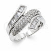 White Gold Filled Multi Stone Ring, Baguette Design, with White Cubic Zirconia, Polished, Rhodium Finish, 01.471.0037 (One size fits all)
