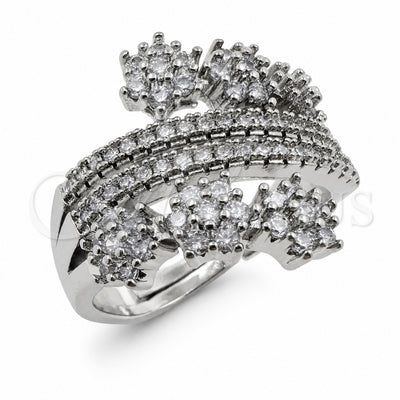 White Gold Filled Multi Stone Ring, Flower Design, with White Cubic Zirconia, Polished, Rhodium Finish, 01.471.0038 (One size fits all)