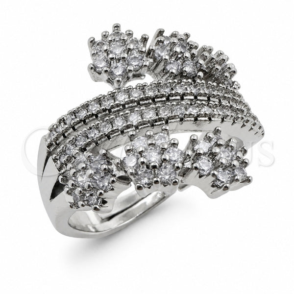 White Gold Filled Multi Stone Ring, Flower Design, with White Cubic Zirconia, Polished, Rhodium Finish, 01.471.0038 (One size fits all)