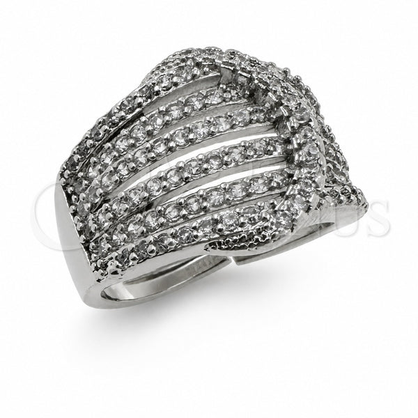 White Gold Filled Multi Stone Ring, with White Cubic Zirconia, Polished, Rhodium Finish, 01.471.0040 (One size fits all)