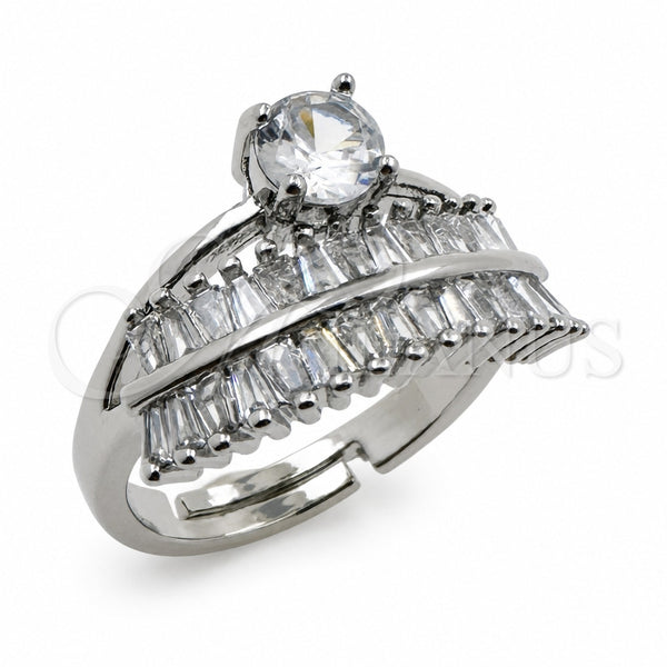 White Gold Filled Multi Stone Ring, Diamond and Baguette Design, with White Cubic Zirconia, Polished, Rhodium Finish, 01.471.0042 (One size fits all)