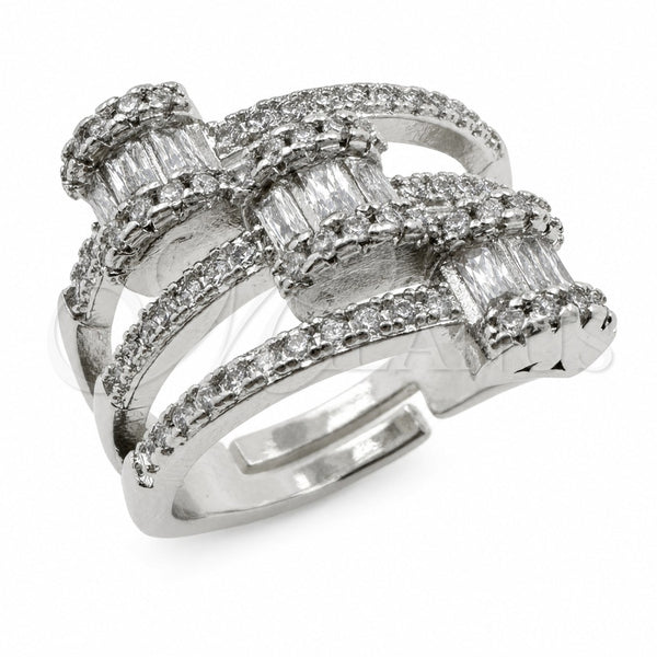 White Gold Filled Multi Stone Ring, Baguette Design, with White Micro Pave and White Cubic Zirconia, Polished, Rhodium Finish, 01.471.0043 (One size fits all)