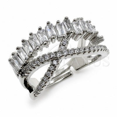White Gold Filled Multi Stone Ring, Baguette Design, with White Cubic Zirconia, Polished, Rhodium Finish, 01.471.0044 (One size fits all)