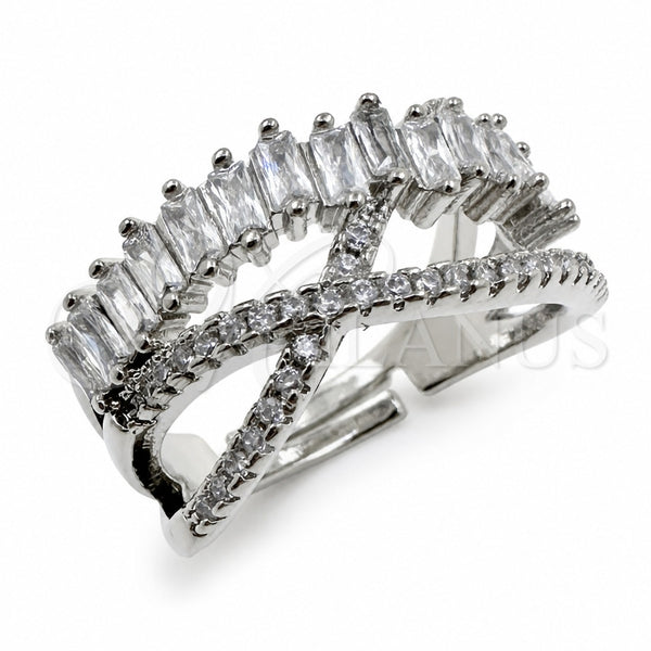 White Gold Filled Multi Stone Ring, Baguette Design, with White Cubic Zirconia, Polished, Rhodium Finish, 01.471.0044 (One size fits all)