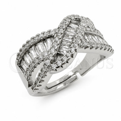 White Gold Filled Multi Stone Ring, Baguette Design, with White Cubic Zirconia, Polished, Rhodium Finish, 01.471.0045 (One size fits all)