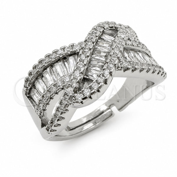 White Gold Filled Multi Stone Ring, Baguette Design, with White Cubic Zirconia, Polished, Rhodium Finish, 01.471.0045 (One size fits all)