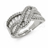 White Gold Filled Multi Stone Ring, Baguette Design, with White Cubic Zirconia, Polished, Rhodium Finish, 01.471.0045 (One size fits all)