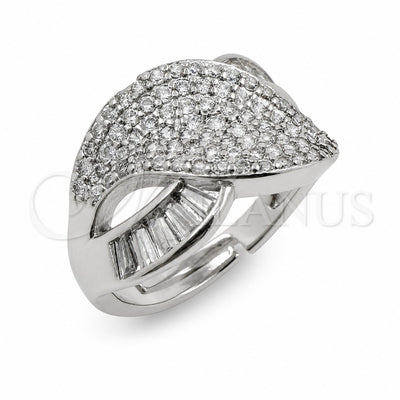 White Gold Filled Multi Stone Ring, Leaf and Baguette Design, with White Cubic Zirconia, Polished, Rhodium Finish, 01.471.0046 (One size fits all)