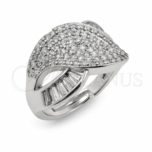 White Gold Filled Multi Stone Ring, Leaf and Baguette Design, with White Cubic Zirconia, Polished, Rhodium Finish, 01.471.0046 (One size fits all)