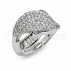 White Gold Filled Multi Stone Ring, Leaf and Baguette Design, with White Cubic Zirconia, Polished, Rhodium Finish, 01.471.0046 (One size fits all)