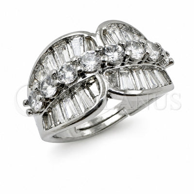 White Gold Filled Multi Stone Ring, Leaf and Baguette Design, with White Cubic Zirconia, Polished, Rhodium Finish, 01.471.0047 (One size fits all)