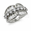 White Gold Filled Multi Stone Ring, Leaf and Baguette Design, with White Cubic Zirconia, Polished, Rhodium Finish, 01.471.0047 (One size fits all)