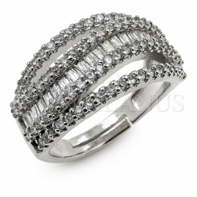 White Gold Filled Multi Stone Ring, Baguette Design, with White Cubic Zirconia, Polished, Rhodium Finish, 01.471.0049 (One size fits all)