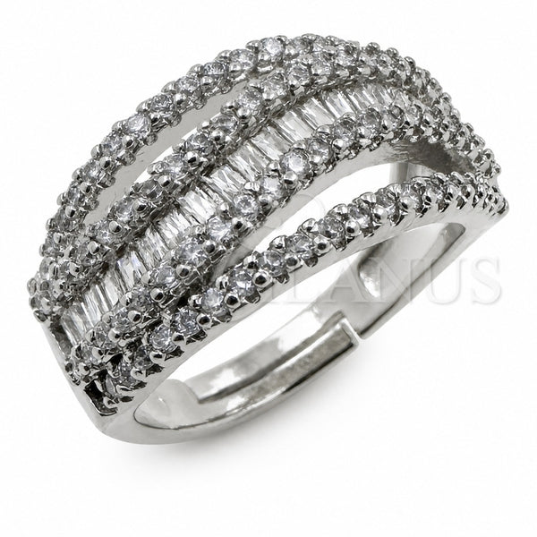 White Gold Filled Multi Stone Ring, Baguette Design, with White Cubic Zirconia, Polished, Rhodium Finish, 01.471.0049 (One size fits all)