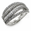 White Gold Filled Multi Stone Ring, Baguette Design, with White Cubic Zirconia, Polished, Rhodium Finish, 01.471.0049 (One size fits all)