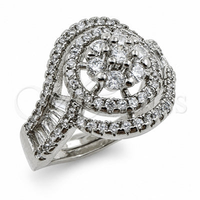 White Gold Filled Multi Stone Ring, Baguette and Cluster Design, with White Cubic Zirconia, Polished, Rhodium Finish, 01.471.0050 (One size fits all)