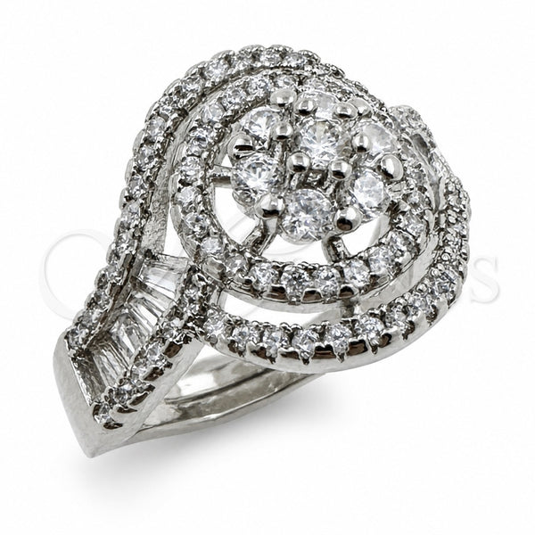 White Gold Filled Multi Stone Ring, Baguette and Cluster Design, with White Cubic Zirconia, Polished, Rhodium Finish, 01.471.0050 (One size fits all)